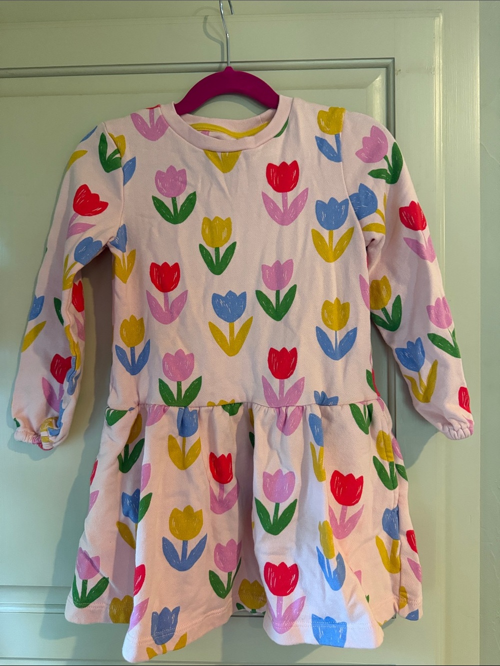 Mini Boden Pink Tulip Print Long Sleeve Dress